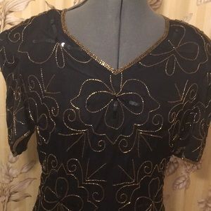 Vintage Silk Sequined Cocktail Dress
